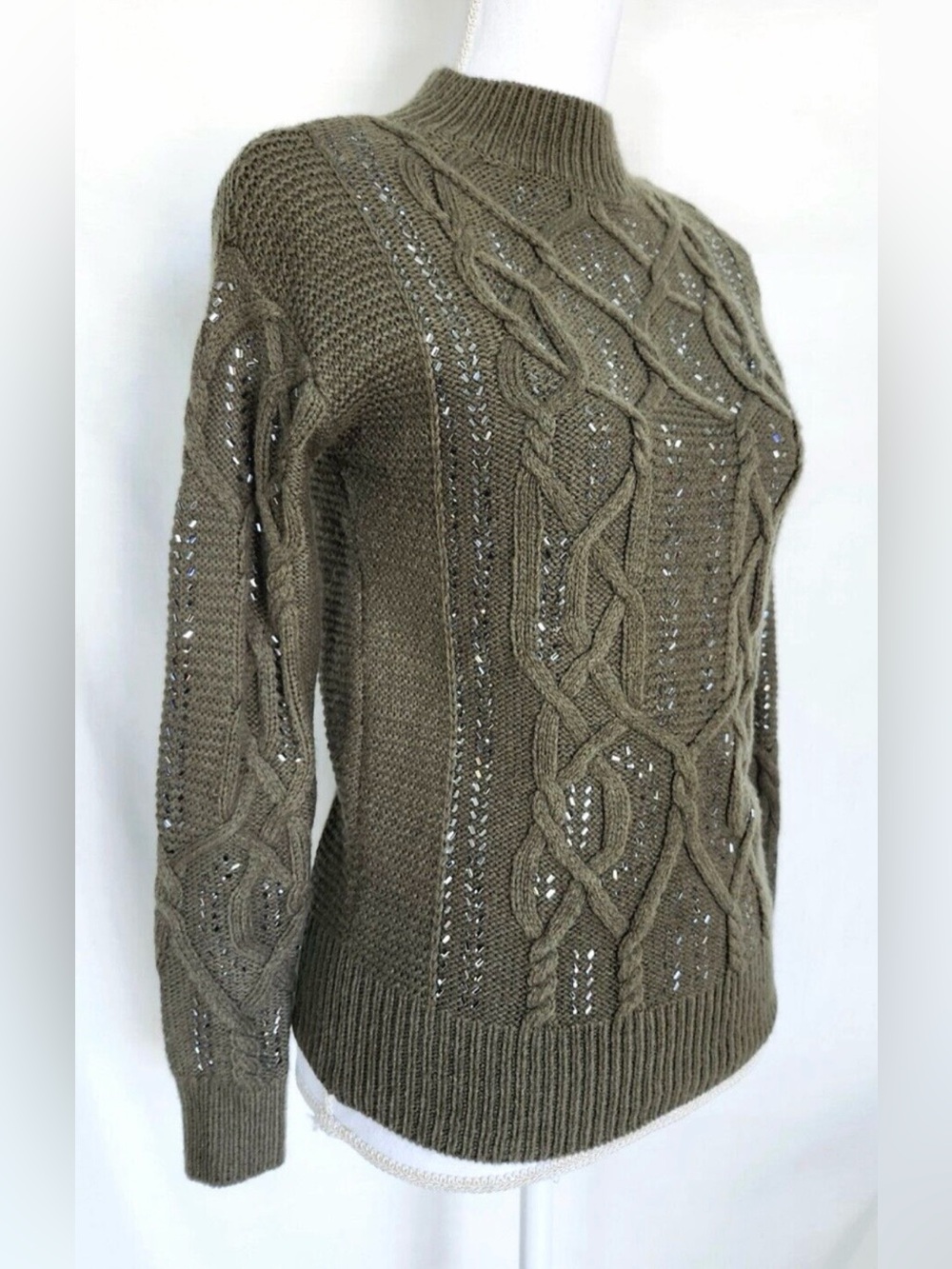 NWT White House Black Market Wool
Olive Green Embellished Cable Size: XL - Picture 2 of 8